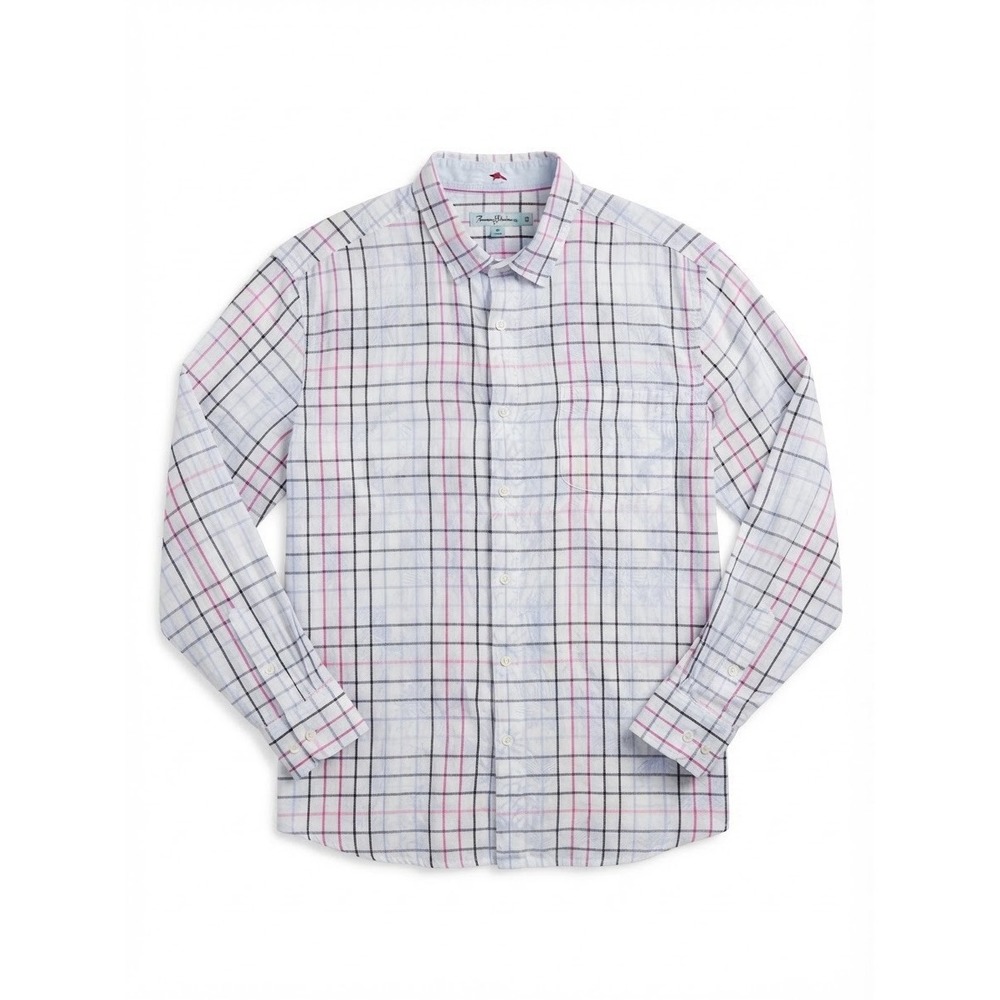 Tommy Bahama 100% Linen Plaid Button Up Shirt Coastal Resort Preppy